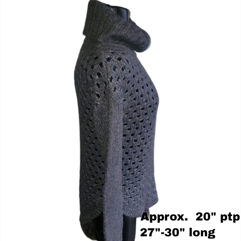 RW&CO Gray Eyelet Knit Alpaca Wool Blend Turtleneck Sweater Size XS - Picture 3 of 6